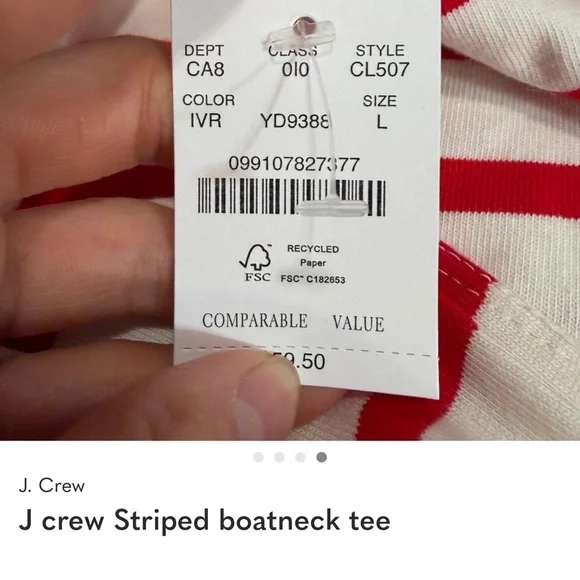 J. Crew Red & White Striped Boatneck Top - Picture 4 of 4